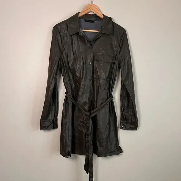 Anthropologie Sanctuary Brown Faux Leather Shirt Dress Size XS